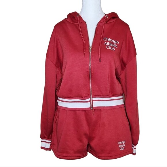 Cult Favorite Chicago Athletic Club Hoodie and Shorts Set Red White Size Medium - Picture 1 of 14
